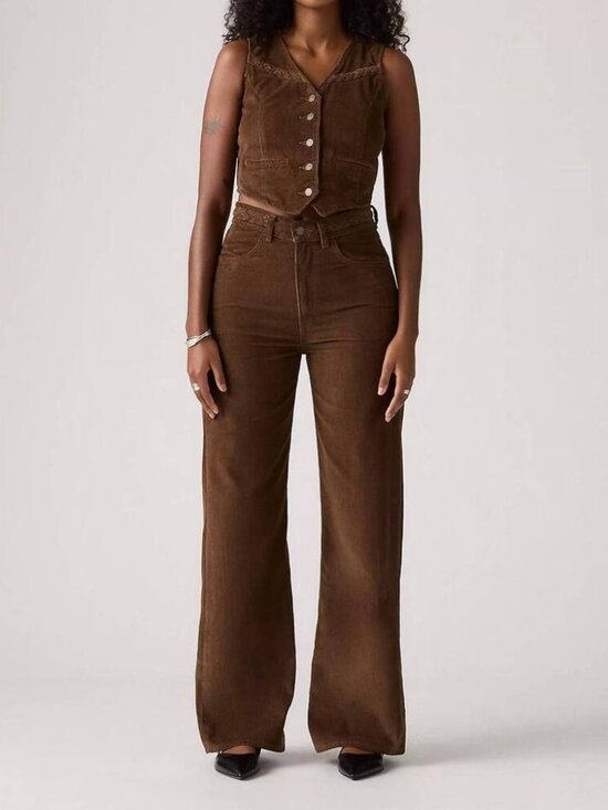Levi's Denim - Levi's Ribcage Braided Wide Leg Corduroy Jeans Carafe Brown